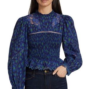 NWT Farm Rio Leopard Pop Smocked Peplum Blouse